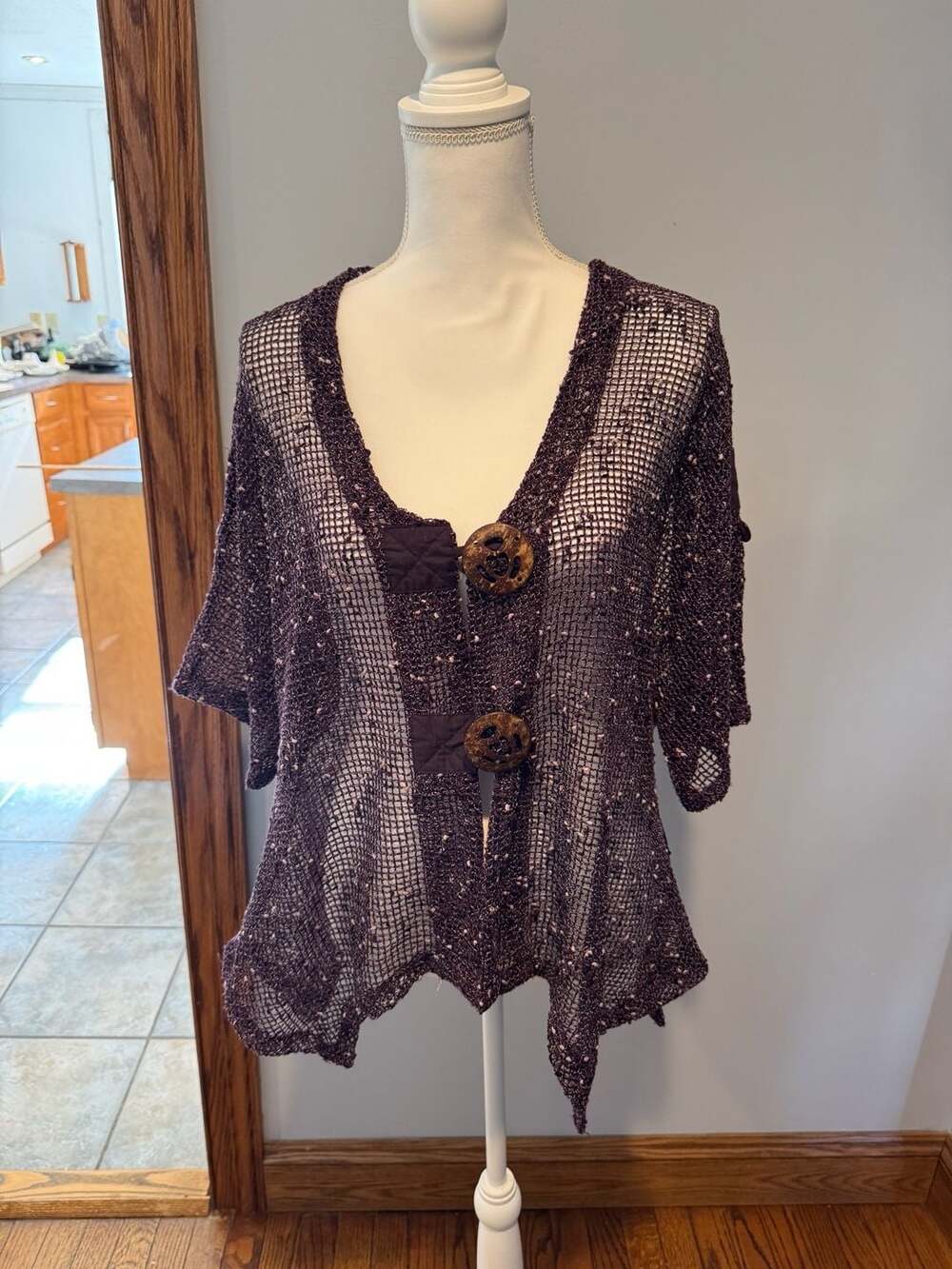 Lulu B women's XL brown fishnet cardigan with